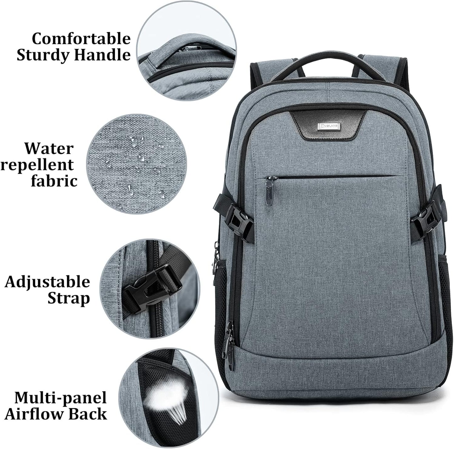 DUSLANG Travel Work Laptop Backpack With USB Charging Port Fits 15.6 15 14 13 Inch Laptop and Notebook Business Anti Theft College Computer Bag Back Pack for Women Men - Dark grey