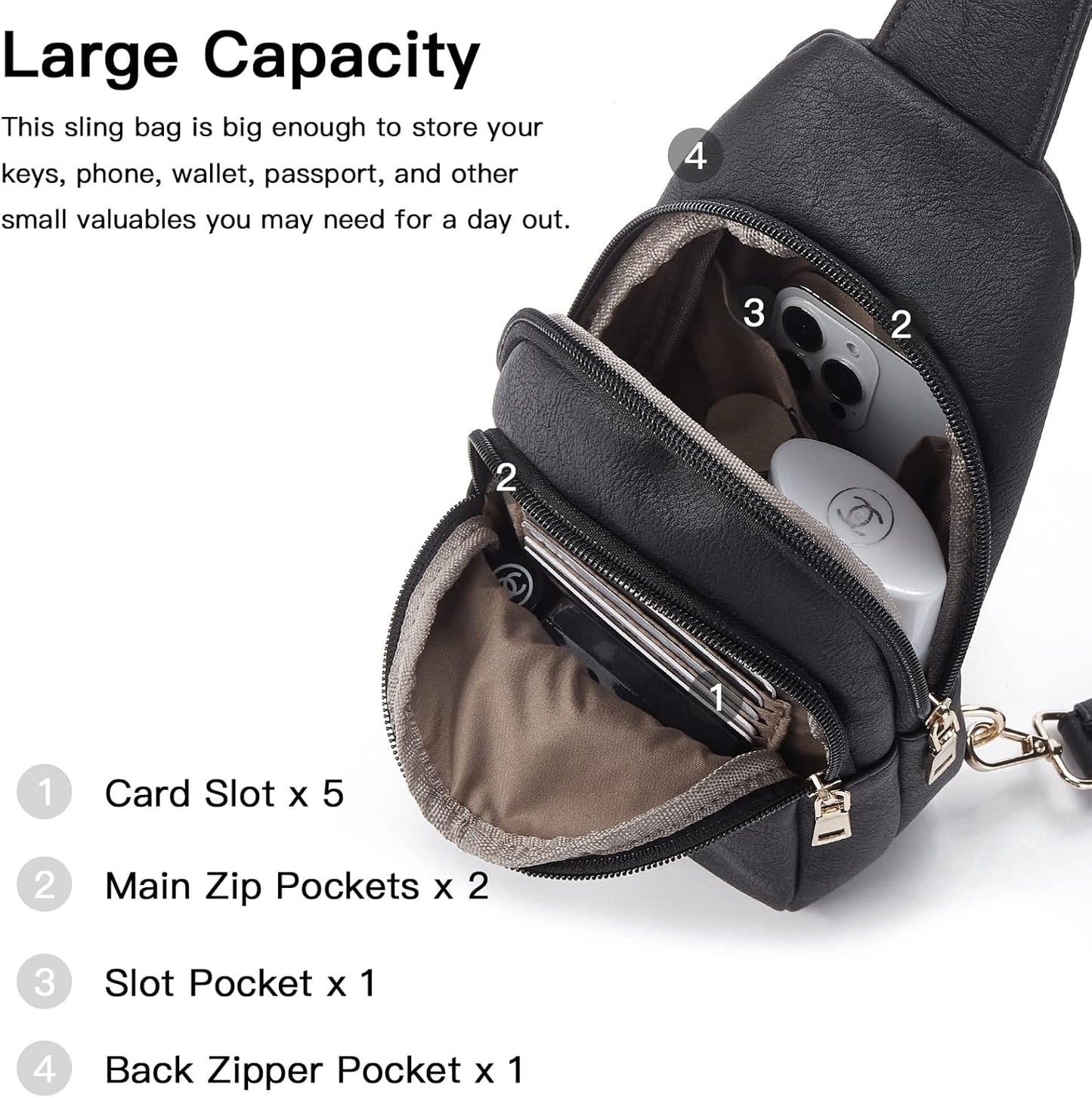 Telena Small Sling Bag for Women Leather Crossbody Fanny Packs Chest Bag for Women