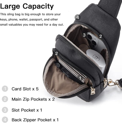 Telena Small Sling Bag for Women Leather Crossbody Fanny Packs Chest Bag for Women