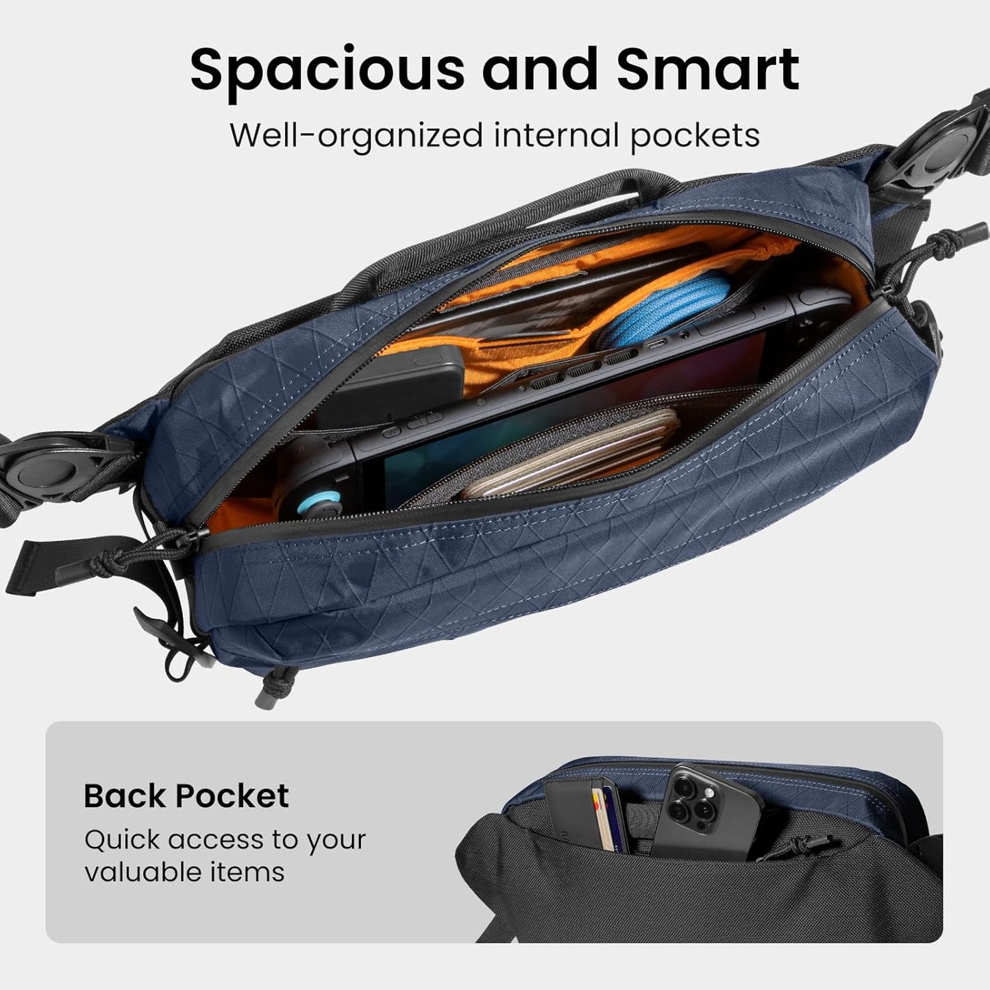 tomtoc 5.5L X-Pac Sling Bag for Nintendo Switch 2, Heavy Duty Crossbody Bag for Men, Water-resistant Carry Chest Daypack Travel Shoulder Pack for Steam Deck OLED, ROG Ally X, iPad mini, Tactical