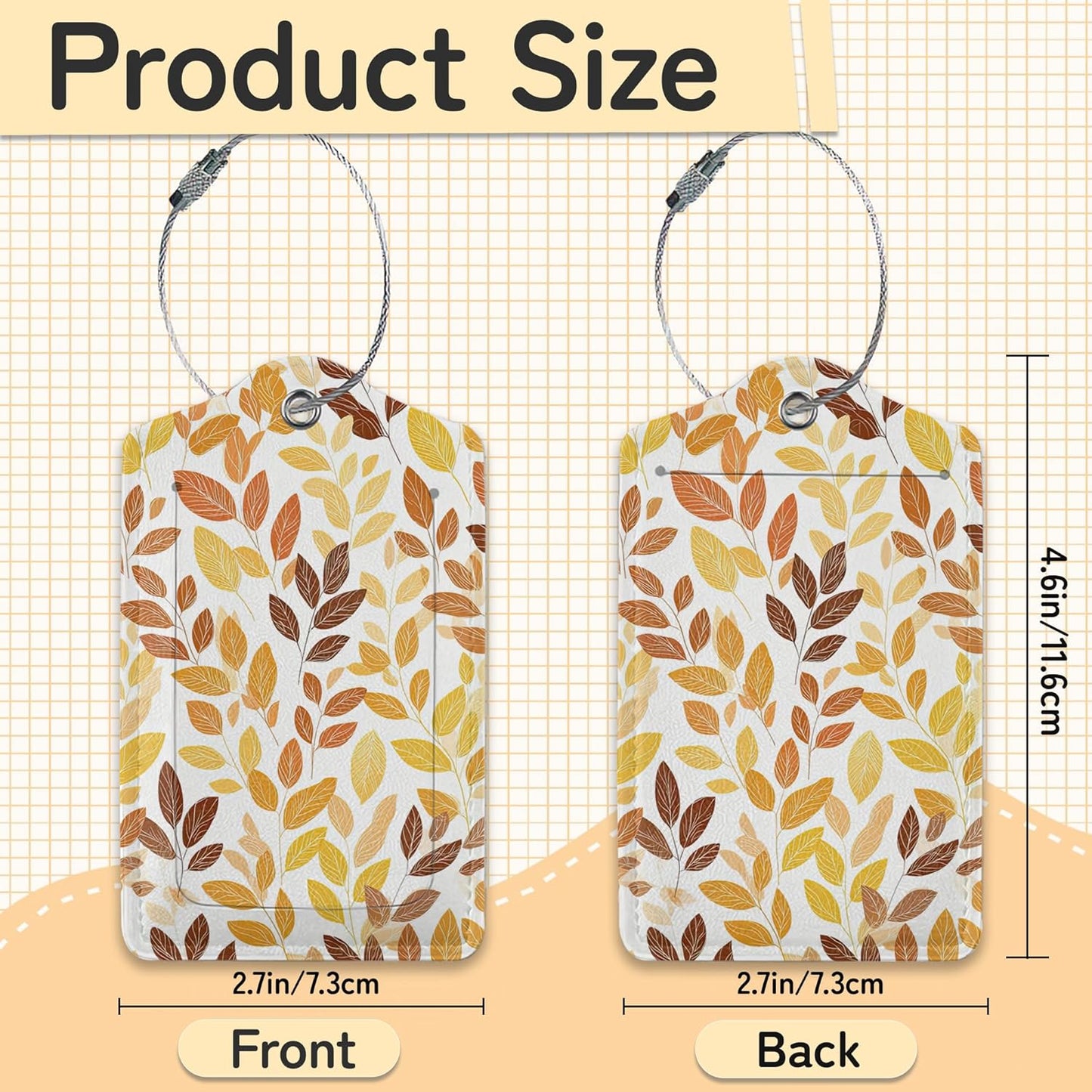 Hello Fall Luggage Tag for Suitcase,Autumn Leaves Design with Privacy Flap Name ID Label Metal Loop, 3 Pack