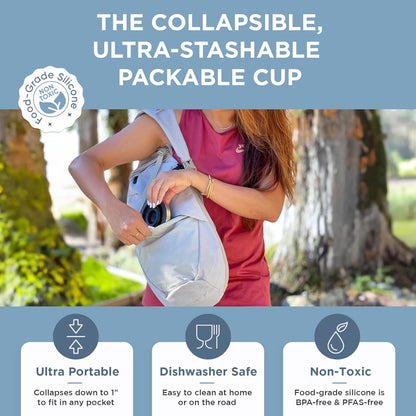 HYDAWAY 16oz Collapsible Pint - BPA-Free Silicone Cup with Stainless Steel Rim - Reusable, Packable, and Durable for Camping, Travel & Everyday Use