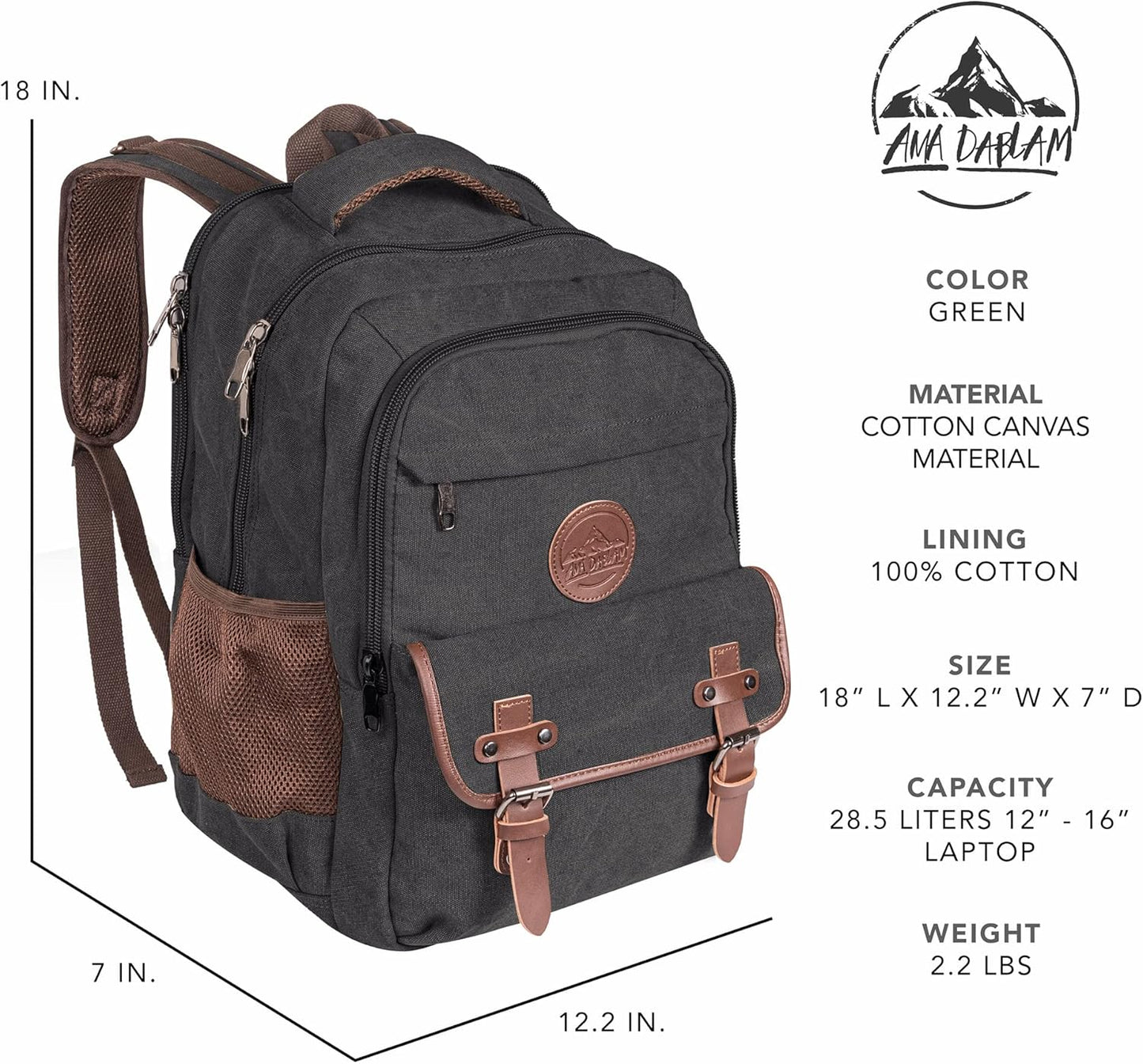 Ama Dablam Premium Original Canvas Backpack/ 17”Laptop/XL-30L/ Many Pockets | Strong Zippers | Thick Cotton | College Travel