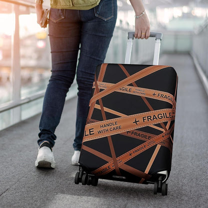 Explore Land Travel Luggage Cover Suitcase Protector Fits 23-26 Inch Case (Gold Fragile, M)