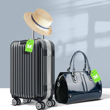 8 Pcs Luggage Tags for Suitcases, 26 Initial Letter Travel Luggage Baggage Identification Labels ID Tags Fully Bendable Tags with Stainless Steel Loop (Letter M, Green)