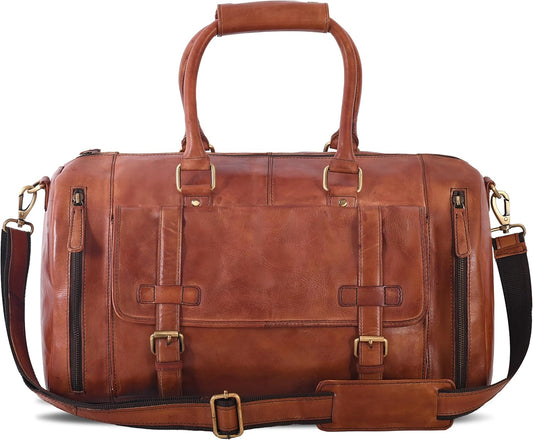 Genuine Leather Duffle Bag for Men | Vintage Weekender Travel Bag | Overnight Carry-On Luggage | Handmade Leather Gym Bag for Men