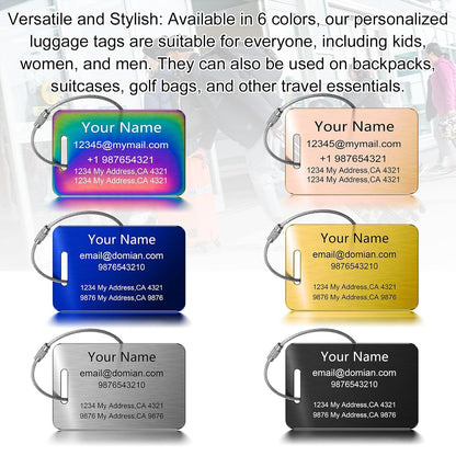 Stainless Steel Personalized Luggage Tags for Suitcases - Custom Name ID Travel Tags for Luggage, Backpacks and Bags - Metal Travel Essentials Accessories for Kids, Women and Men - Bulk Set (3 Pack)