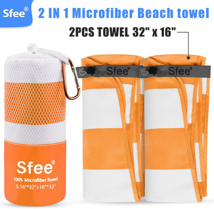 Sfee 2 in 1 Microfiber Travel Towel, Quick Dry Towel Camping Beach Towel Super Absorbent Compact Lightweight Sports Gym Towel Set for Gym, Hiking, Pool, Bath, Yoga (Small: 32''x16'')