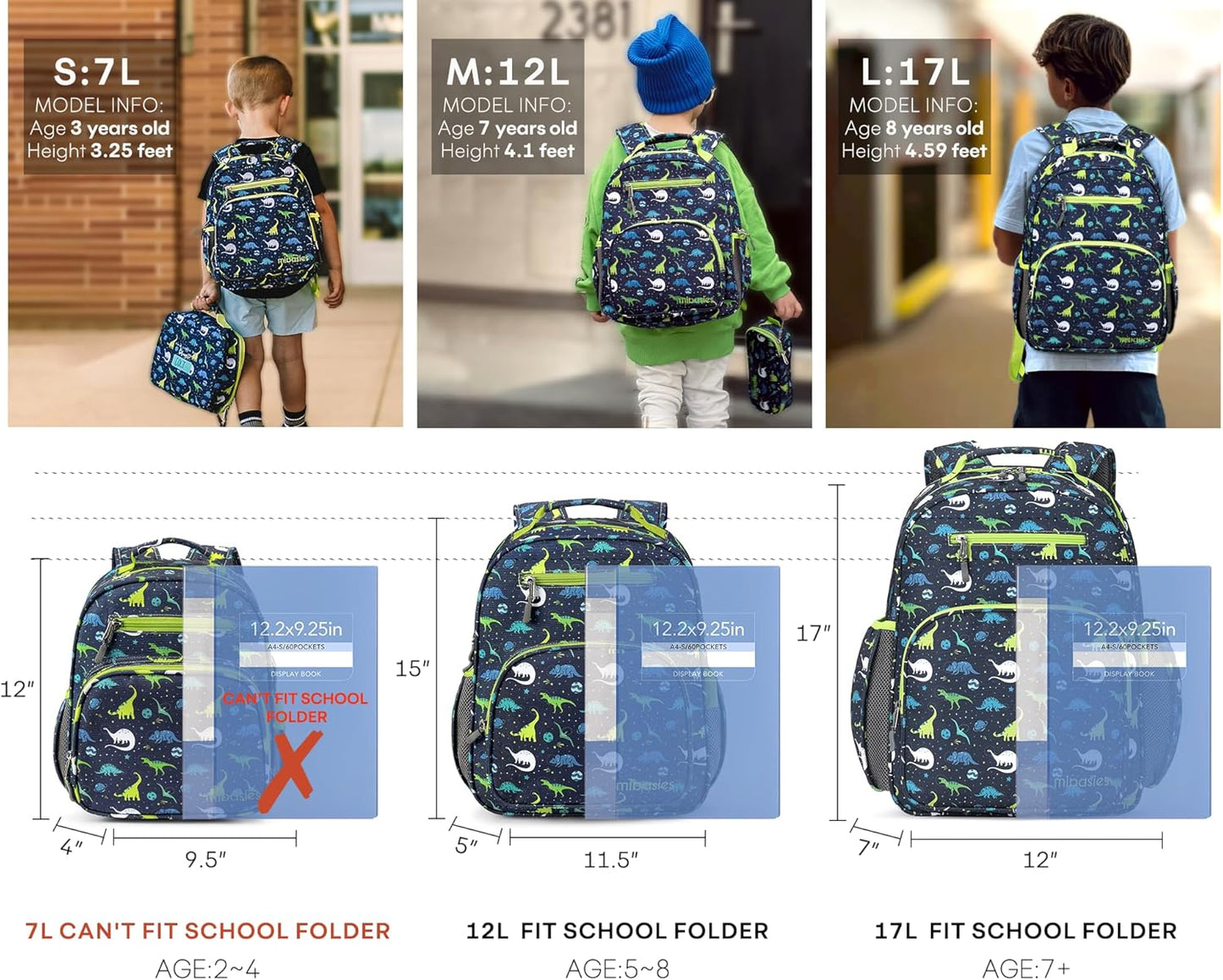 mibasies Toddler Backpack for Boys 2-4: Cute Kids Backpacks Boys - Preschool Kindergarten Backpack - Galaxy Dinosaur
