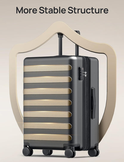 Carry on Luggage 22 X 14 X 9 Airline Approved, 20 Inch Luggage for 3-5 Days Travel, Double Spinner Wheels, 100% Hardshell PC, TSA Lock (00-Black (Expandable), Checked 24-Inch)