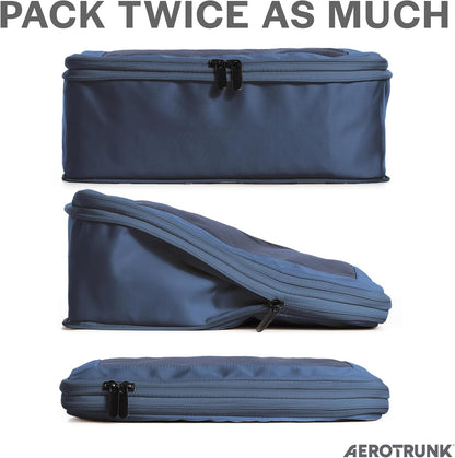Aerotrunk Compression Packing Cubes for Travel - Luggage Organizer Bags - Double Zipper Packing Cubes for Suitcases (2-Pack, Dark Blue)
