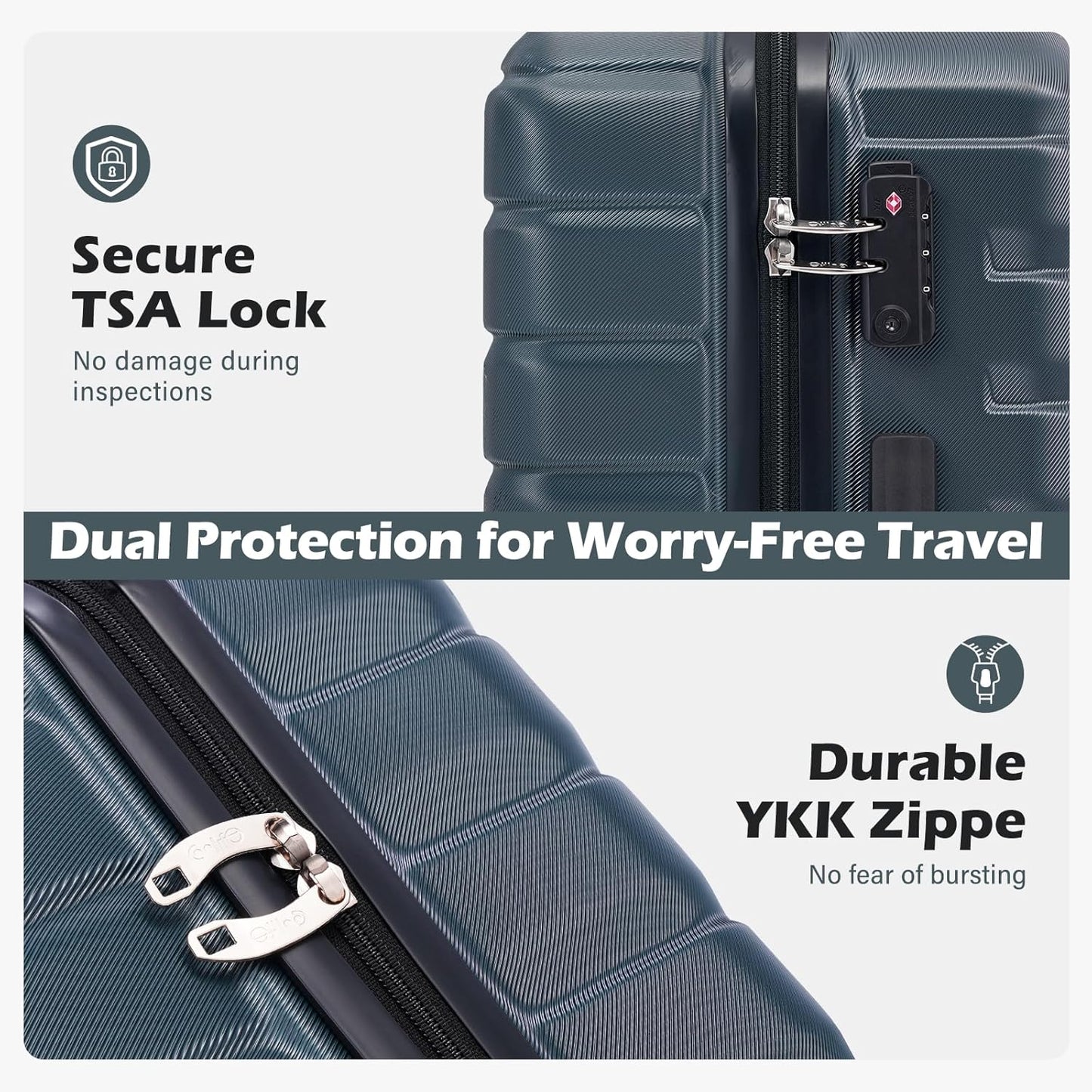 Coolife Carry On Luggage Airline Approved with Wheels Hard Shell Suitcase Spinner TSA Lock Telescopic Handle 20-inch,Silver