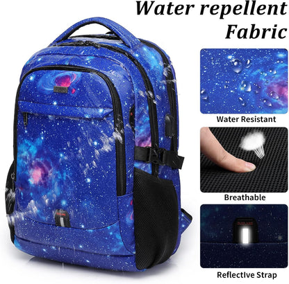 DUSLANG 17 Inch Travel Laptop Backpack Water Resistant College Backpack for Men Laptop Bag with USB Charging Port,Sky Blue