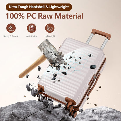 SHOWKOO Suitcase Hardside Expandable Luggage Set, Suitcase with Double Spinner Wheels TSA Lock 3 Piece Set Beige White (DB/TB/28in)