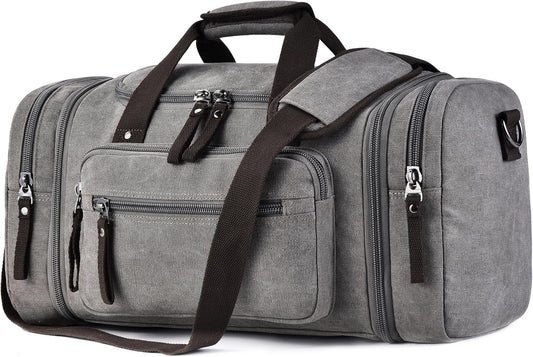 Felipe Varela Duffle Bag for Men, Expandable Canvas Duffel Bag for Travel, Mens Carry On Luggage Bags Traveling Weekender Gym Overnight Bags for Airplanes, Grey