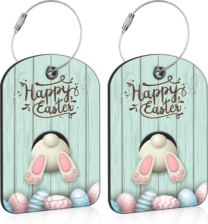 2 PCS Leather Luggage Tags for Suitcase Bunny Bottom and Easter Eggs Travel Luggage Tag with Privacy Flap Name ID Label and Metal Loop for Travel Bag Suitcase