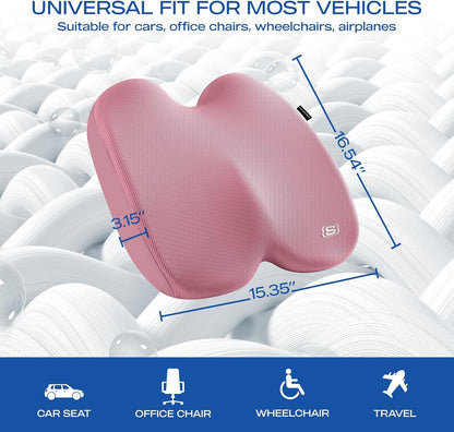 Skechers Memory Foam Seat Cushion,Ribbed Fabric Office Chair Cushion for Tailbone Pain Relief,Butt Pillow for Office Chair,Car Seat Cushion,Long Sitting Office Workers,and Car Drivers,Pink