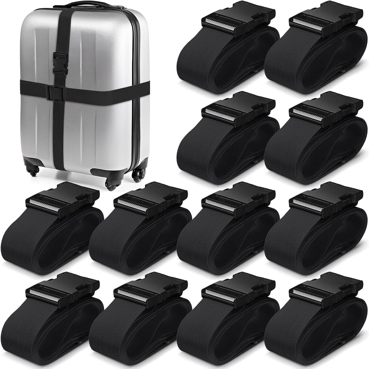 Eccliy 12 Pack Luggage Straps Suitcase Belts Wide Adjustable Packing Straps Travel Belts Accessories for Business Packing(Black)