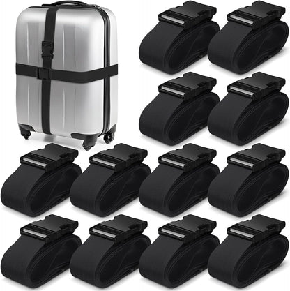 Eccliy 12 Pack Luggage Straps Suitcase Belts Wide Adjustable Packing Straps Travel Belts Accessories for Business Packing(Black)