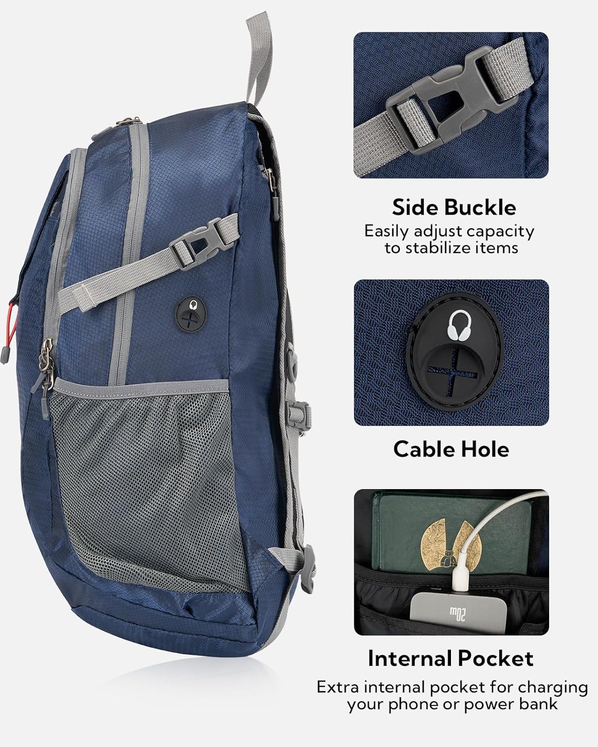 WATERFLY Lightweight Packable Hiking Backpack: 30L Foldable Travel Daypack Ultralight Camping Day Pack for Woman Man