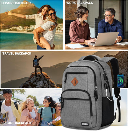 Grey Backpacks for Men, Backpack for School, School Backpack for Boys Teens, 15.6 inch Laptop Back Pack with USB Charging Port, College Book Bag, Business Work Travel Bookbag, mochilas para hombres