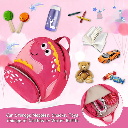 Accmor Toddler Backpack Harness with Safety Leash, Cute Dinosaur Harnesses with Kids Anti Lost Wrist Link, Mini Child Schoolbag with Wristband Tether Strap and Protection Leashes for Baby Girls (Pink)