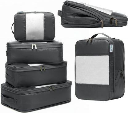 6-Pack Compression Packing Cubes Travel Essentials - Lightweight, Water-Resistant Luggage Organizer Bags with Handles, Durable Travel Accessories Suitcase Organizer (Charcoal)