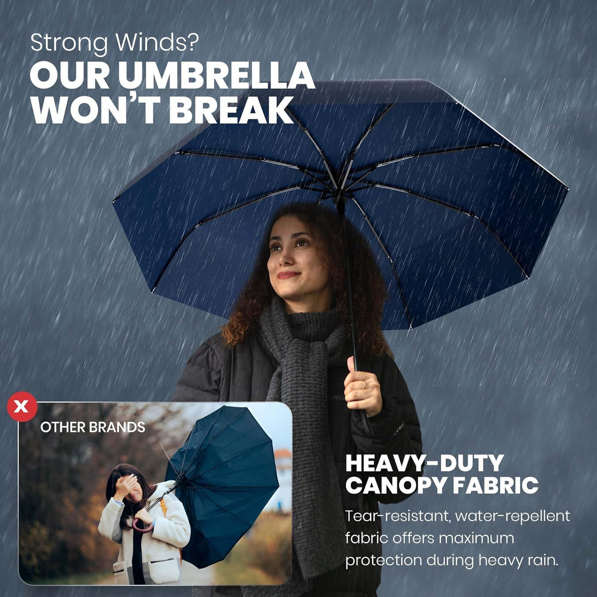 Rain-Mate Windproof Compact Umbrellas for Rain - Strong Reinforced Fiberglass Rib Design & Auto Open & Close - Portable Folding Travel Umbrella - Lightweight & Packable for Women & Men, Easy Collapse