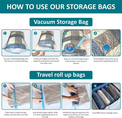 30 Pack Vacuum Storage Bags, Space Saver Vacuum Storage Bags, Vacuum Seal Bags for Clothing, Clothes, Comforters and Blankets, Hand Pump Included