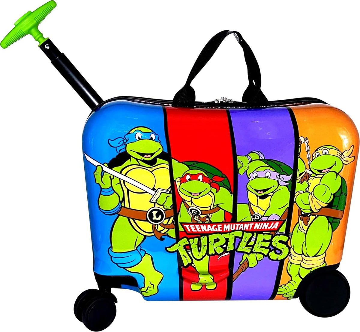 Fast Forward Ride-On 18"" Suitcase For Kids/Tow-Along Toddler Carry-On Luggage With Wheels (Ninja Turtles), Large