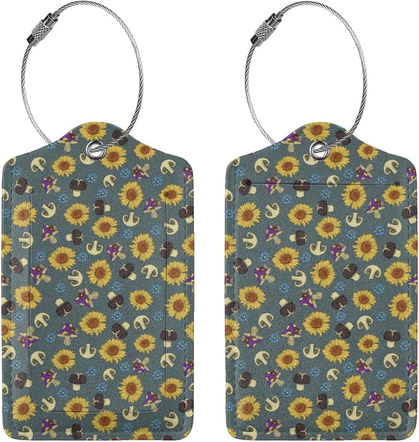 Sewant Mushrooms Leather Luggage Tag with Stainless Steel Ring, Fun Name Id Card Cover Travel Bag Tag Set, Suitable for Travel Bag Luggage Women Men 1 PCS