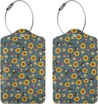 Sewant Mushrooms Leather Luggage Tag with Stainless Steel Ring, Fun Name Id Card Cover Travel Bag Tag Set, Suitable for Travel Bag Luggage Women Men 1 PCS