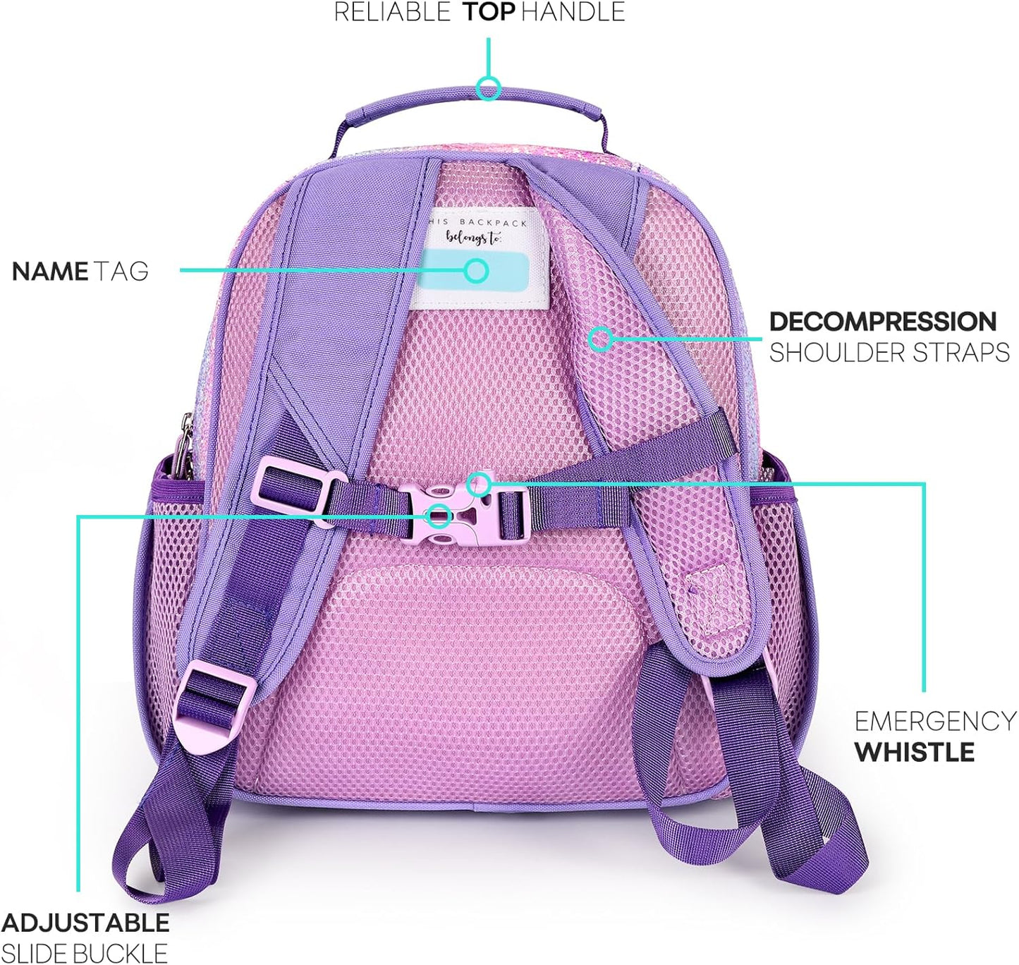 mibasies Toddler Backpack for Girls 2-4: Glitter Kids Backpacks for Girls - Preschool Kindergarten Backpack - Purple