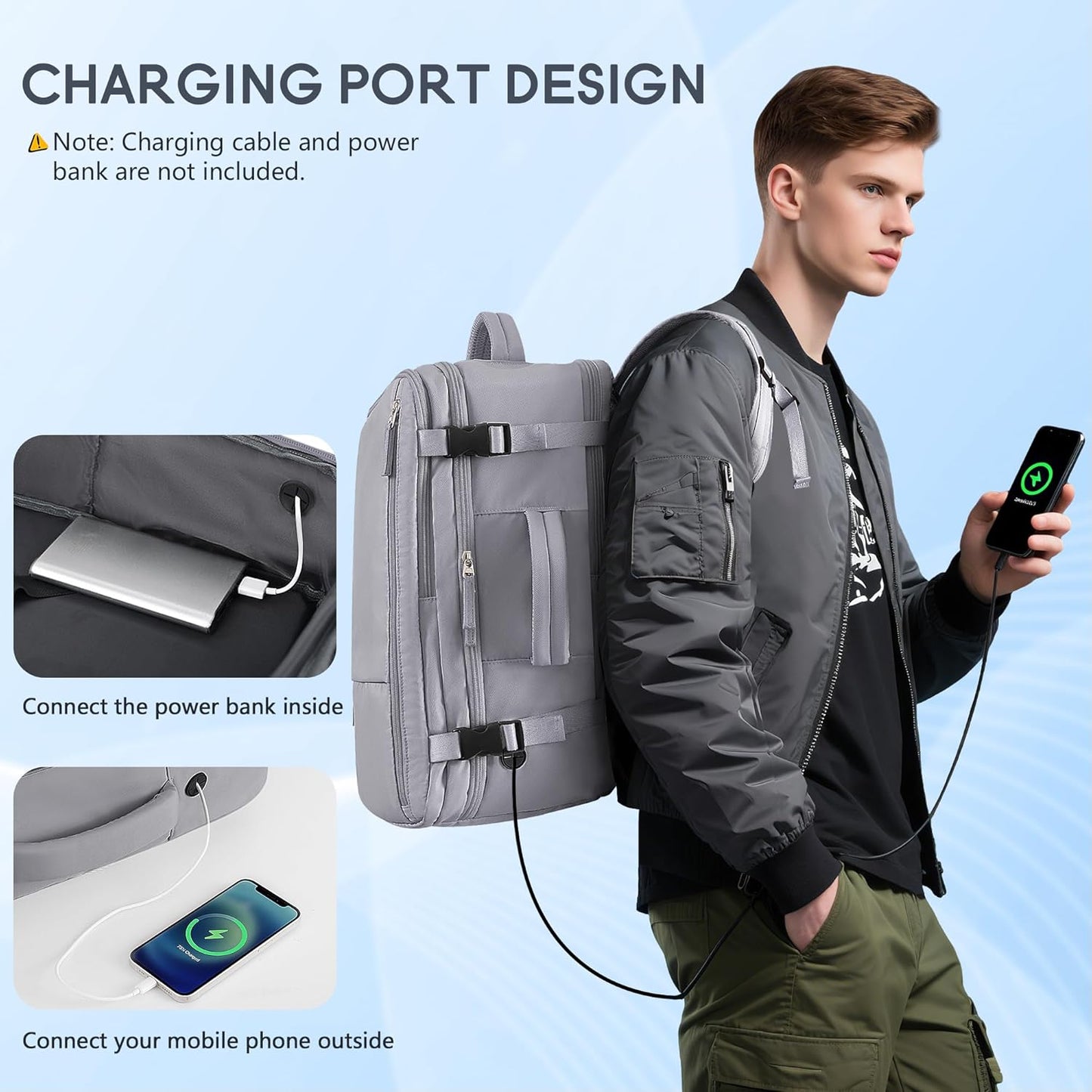 Beraliy Large Travel Backpack, Airline Approved Carry On Backpack, 16 Laptop Backpack,Waterproof Personal Item Bag, Business Hiking Weekender Overnight Bag, Dark Gray