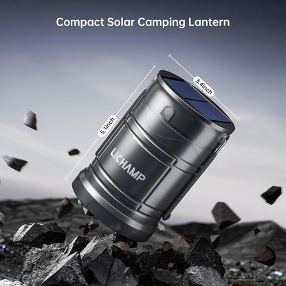 Lichamp 1-Pack Solar Camping Lantern, USB Rechargeable LED Lanterns Battery Powered Pop Up Flashlight Lamps with Three Modes Power for Power Outages Hurricane Supplies Emergency Indoor & Outdoor