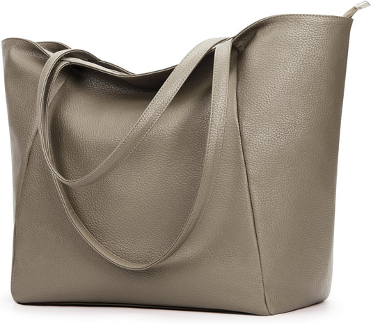 KALIDI Large Tote Bag Vegan Leather Casual Zipper Work Bag Weekender Hobo for Women 23L Oversize Shoulder Travel Purse