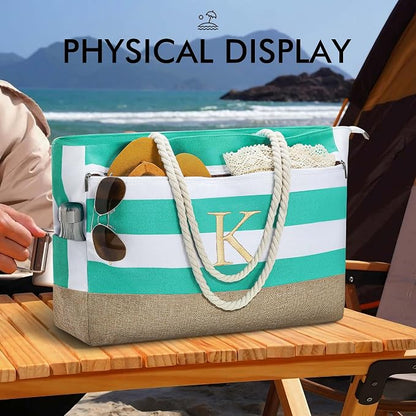 YOOLIFE Large Initial Beach Bag Waterproof Tote Zipper Bag Personalized Gifts - Image 8