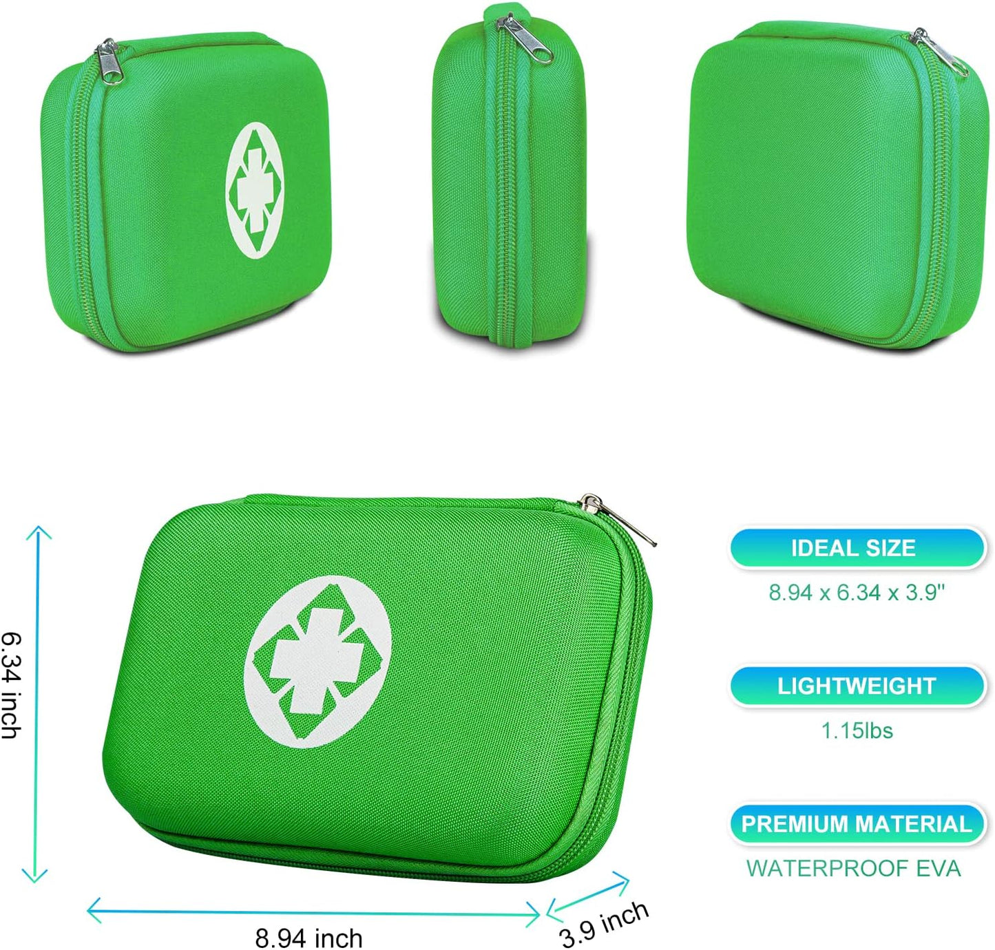 276 Car First Aid Kit for Business, Portable First Aid Kits Travel Szie Emergency Essentials Supplies for Outdoor Activities Skating Boating, Green AMORNING
