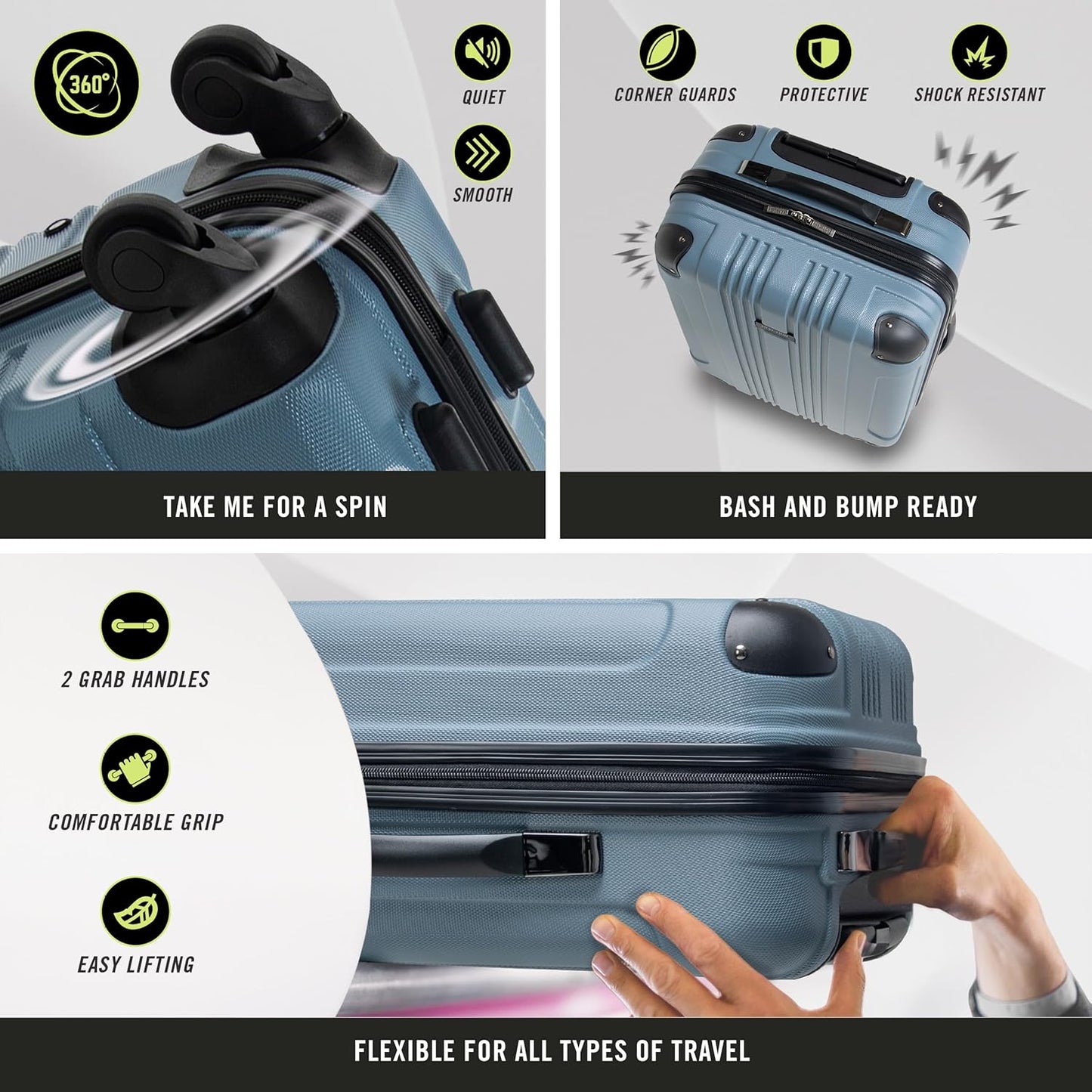 Kenneth Cole REACTION Out of Bounds, Granite Blue, 3-Piece Set (20", 24", & 28")