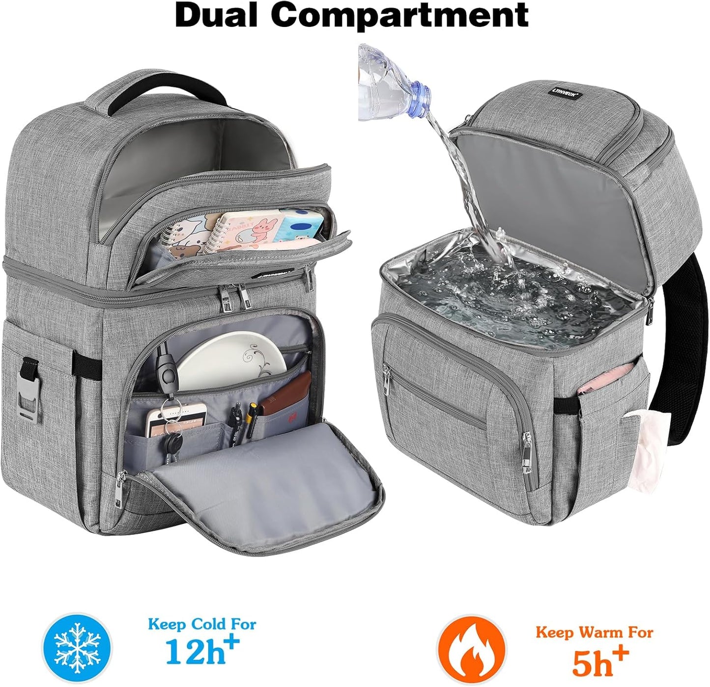 Cooler Backpack,Insulated Backpack Cooler Leakproof Double Deck Cooler Bag for Men Women RFID Lunch Backpack