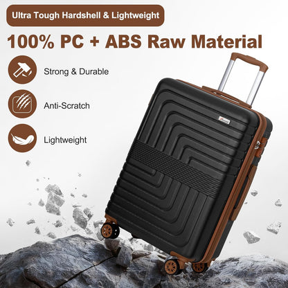 Romswi Expandable 24" Checked Luggage,Medium Hardshell Suitcase with Double Spinner Wheels for 20% More Space, Airline Approved Lightweight Hardside Luggage, Scratch-Resistant & YKK Zipper,Black