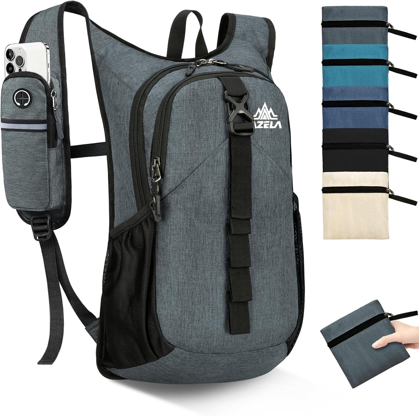 Seektop 15L Small Hiking Backpack for Women Men, Foldable Packable Backpack with Phone Pocket, Lightweight Travel Daypack for Hiking Camping Outdoor (Gray)