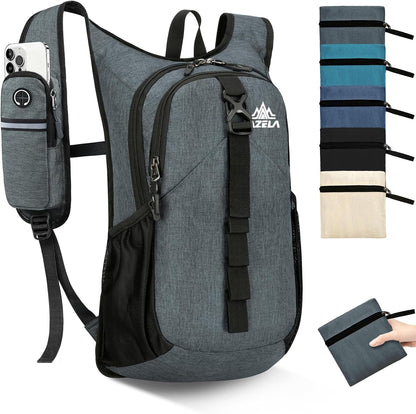 Seektop 15L Small Hiking Backpack for Women Men, Foldable Packable Backpack with Phone Pocket, Lightweight Travel Daypack for Hiking Camping Outdoor (Gray)