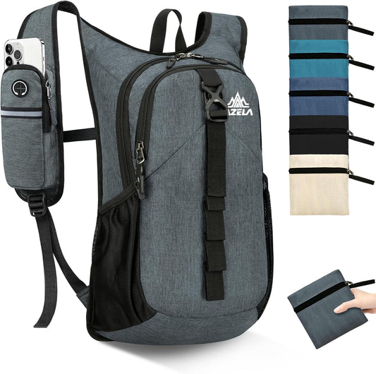 Seektop 15L Small Hiking Backpack for Women Men, Foldable Packable Backpack with Phone Pocket, Lightweight Travel Daypack for Hiking Camping Outdoor (Gray)