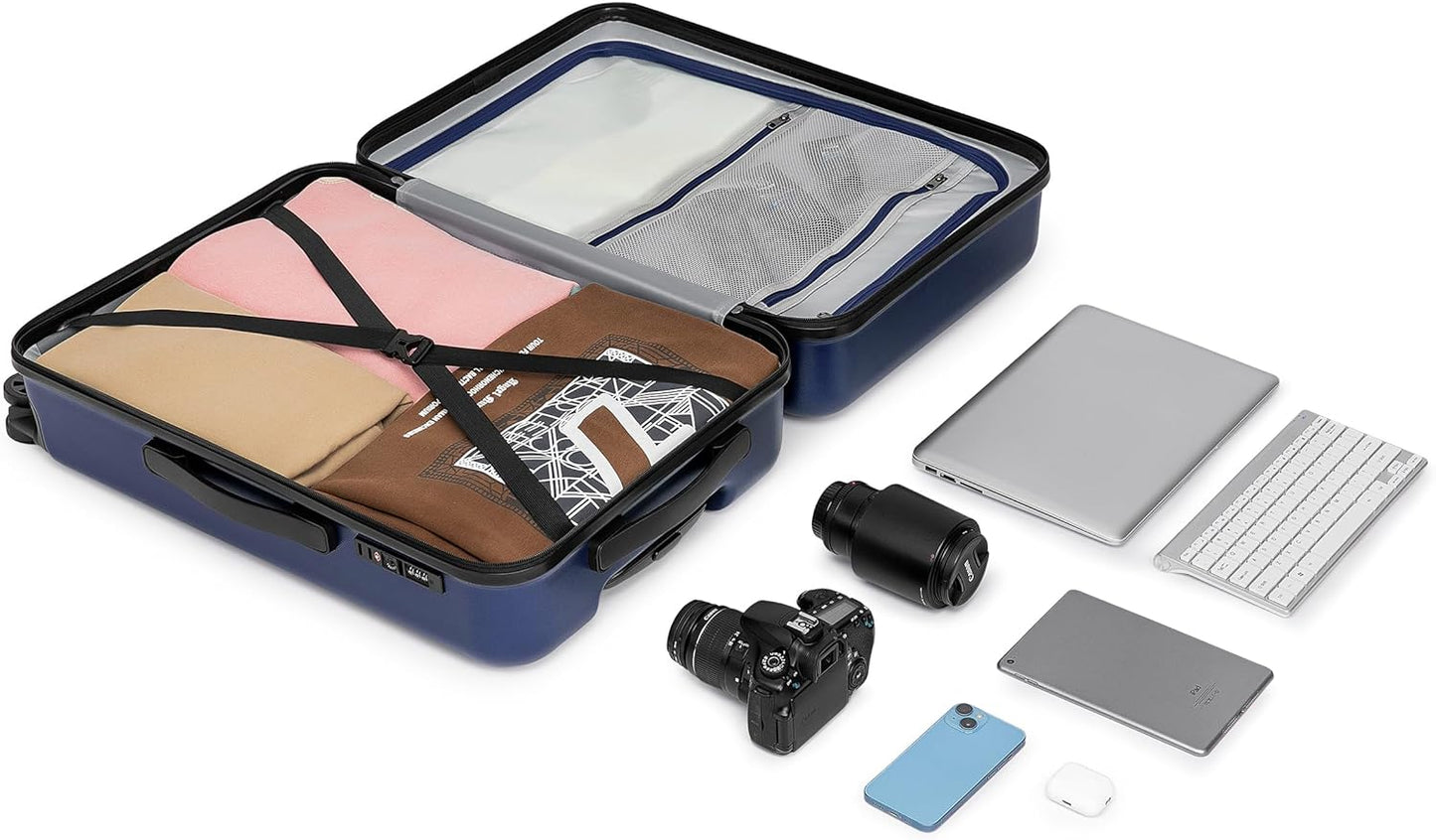 KYME Suitcase Hardshell With Double Spinner Wheels, PC+ABS TSA Lock Travel Luggage (Navy Blue, 2Pcs Set(20"/24"))