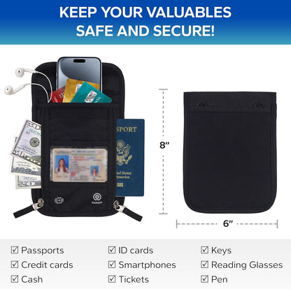 Travel Neck Wallet – Travel pouch and RFID Blocking Passport Holder for Women and Men - Slim Travel Wallet to Keep Your Cash, Passport, Credit Cards Safe. Easy to Conceal Passport Wallets.