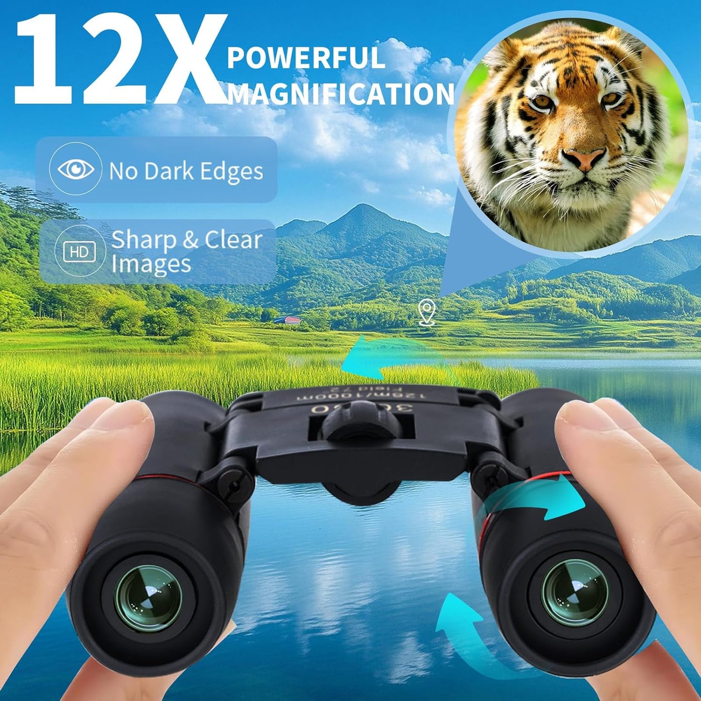 30x60 Binoculars for Adults and Kids,BAK4 Prism Waterproof Lightweight Foldable Easy Focus Small Compact Binoculars for Bird Watching, Hunting,Concerts,Travel,Hiking