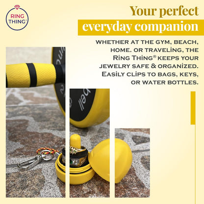 RING THING - Ring Holder Keychain, Jewelry Organizer and Storage, Portable Waterproof Ring Holder, Pill Box Keychain Container, Gym Accessory, and Travel Ring Case (Daisy Yellow)