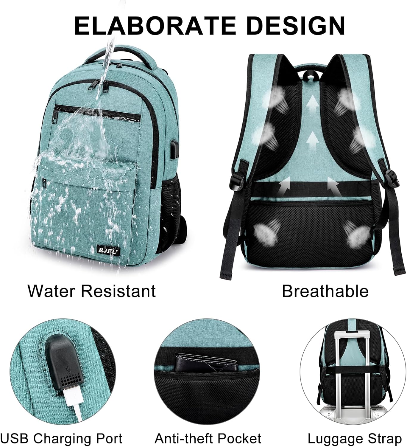 School Backpack for Teen Girls & College Students - 15.6 Inch Laptop Backpack with USB Charging Port, Ergonomic Anti-Theft Design for University, High School, Work, Teal