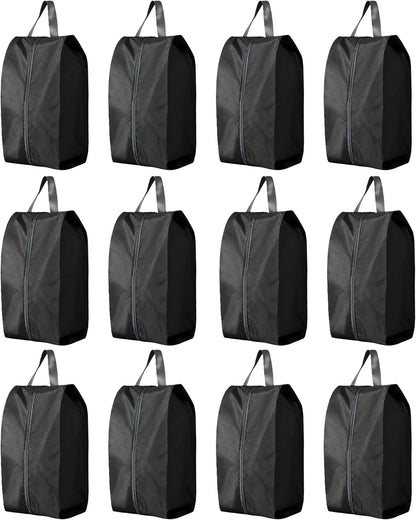 Travel Shoe Bags, Set of 12, Large Oxford Fabric Storage Bags with Zipper and Handle, Water-Resistant Pouches (Black)